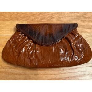 Lauren Merkin Brown Pleated Leather Clutch Handmade